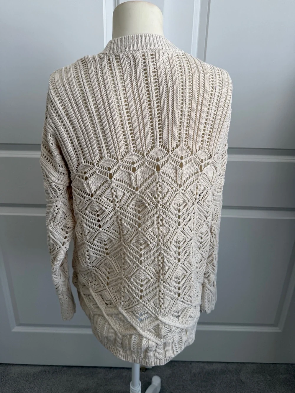 Lucky Brand Boho Mixed Stitch Crochet Cardigan Sweater Cream XS Cottagecore